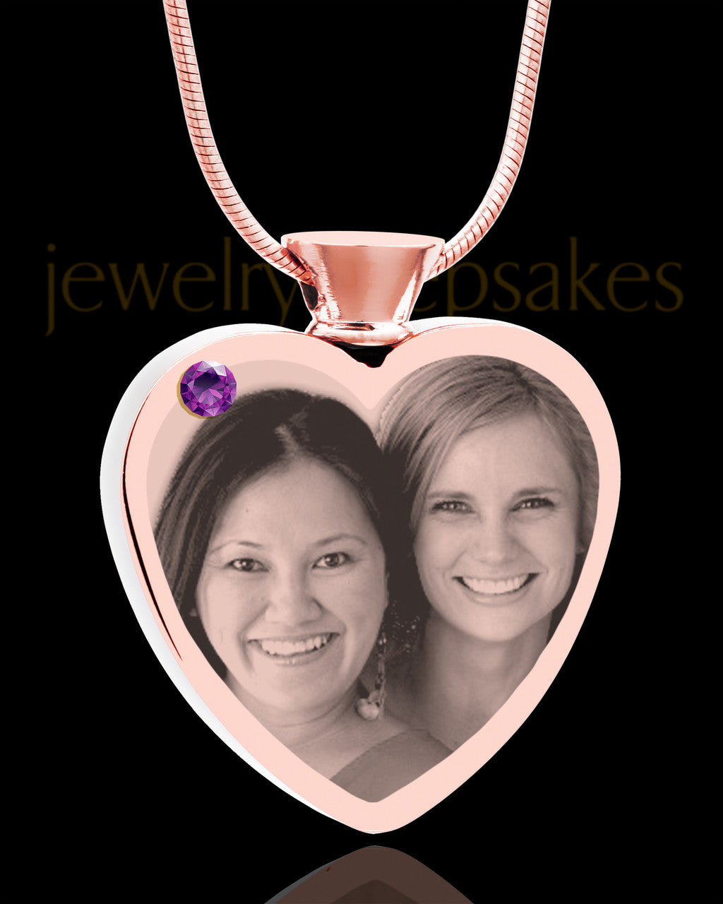 February Rose Gold Plated Heart Photo Engraved Cremation Pendant