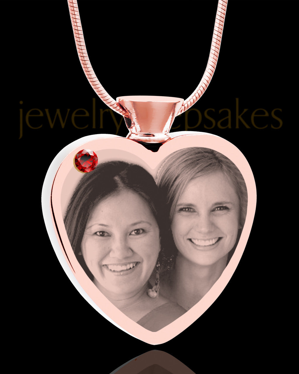 January Rose Gold Plated Heart Photo Engraved Cremation Pendant