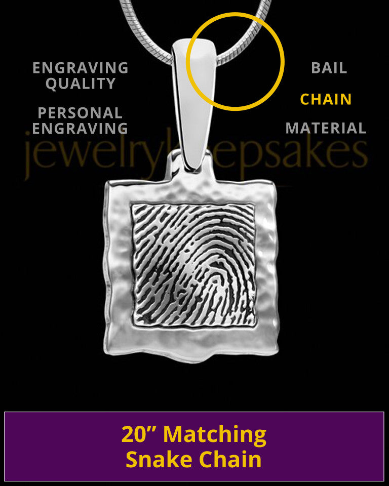 Square Hammered Sterling Silver Thumbprint Pendant