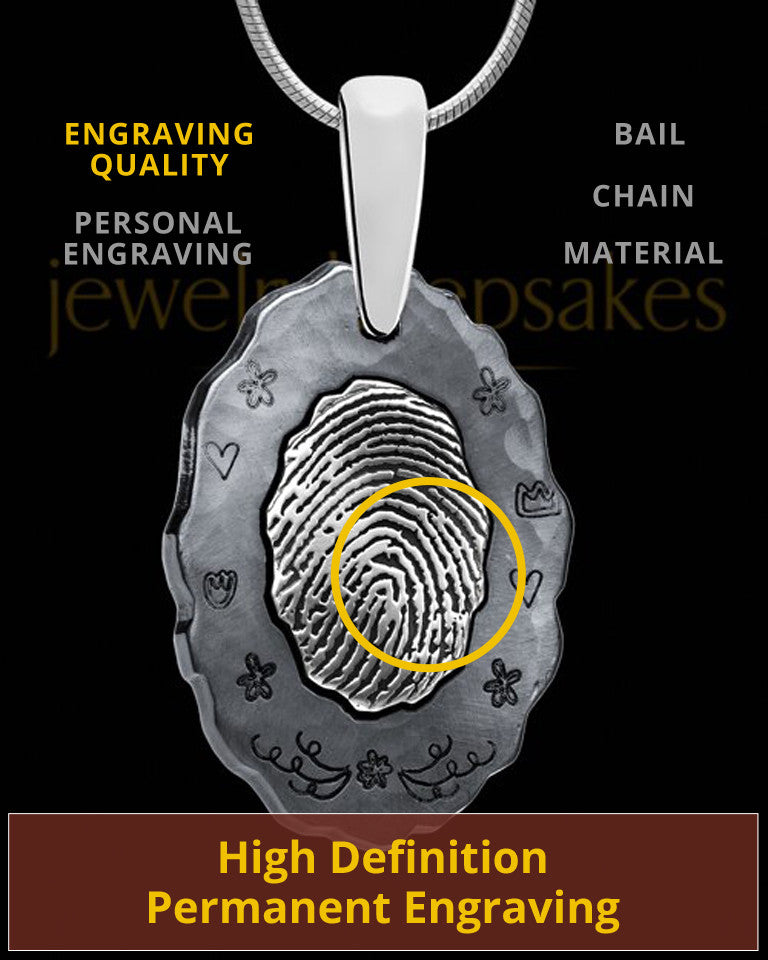Black Plated Thumbprint Pendant Decorated Oval