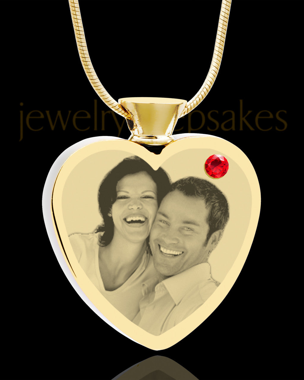 July Gold Plated Photo Engraved Heart Cremation Pendant