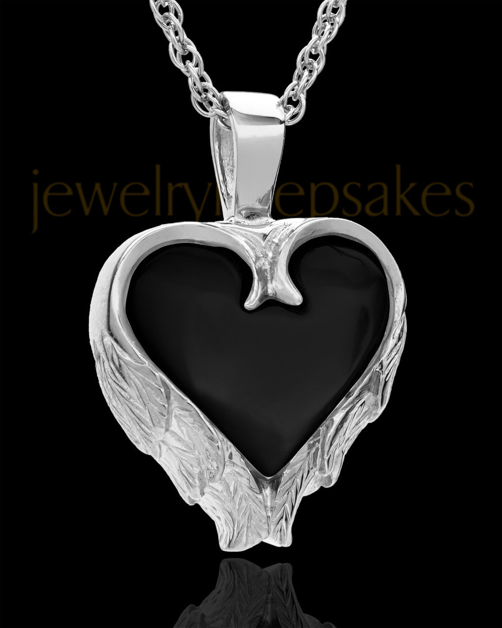 Remembrance Pendant Sterling Silver Onyx Winged Heart Keepsake