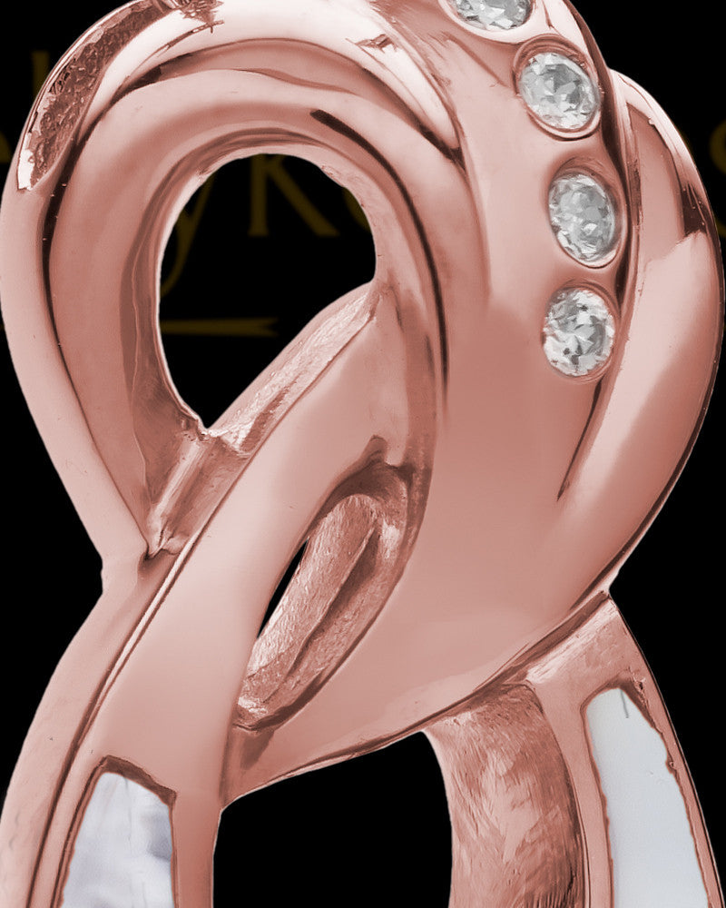 Infinity with Swarovski Stones Mother of Pearl Ash Pendant in 14K Rose Gold
