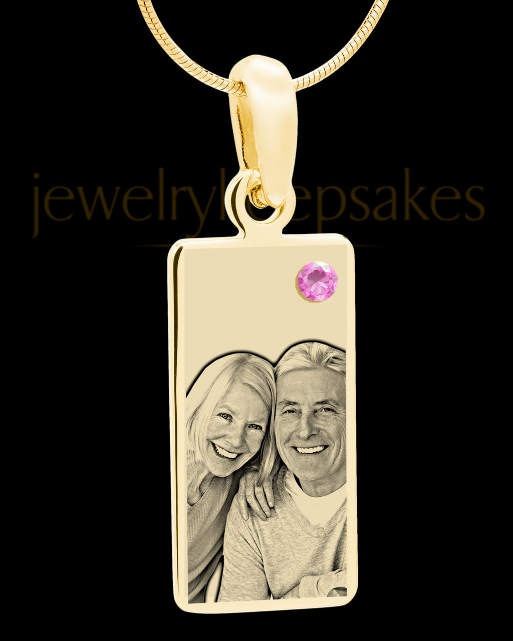 June Photo Engraved Gold Long Rectangle