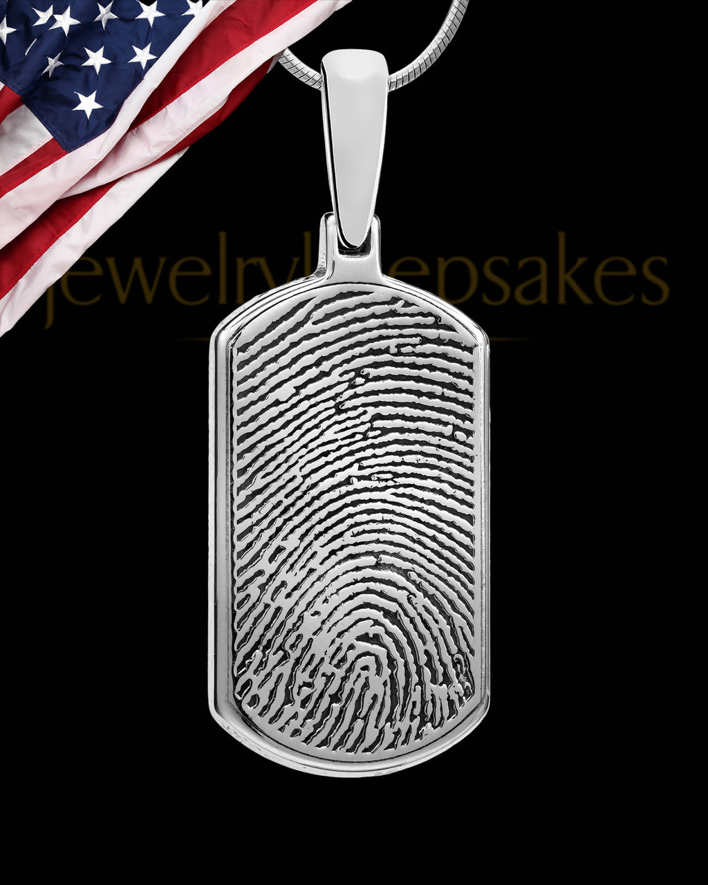 Solid 14k White Gold Dog Tag Thumbprint With Signature Pendant
