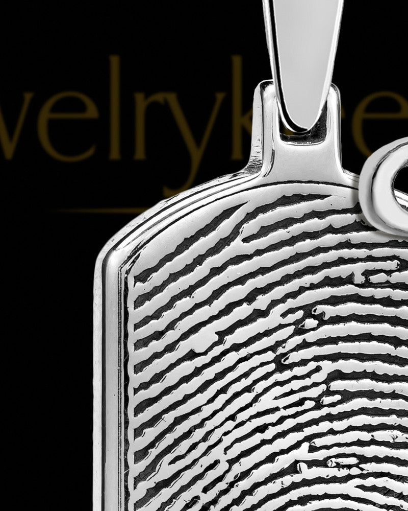 Sterling Silver Dog Tag with Birthstone Thumbprint Pendant