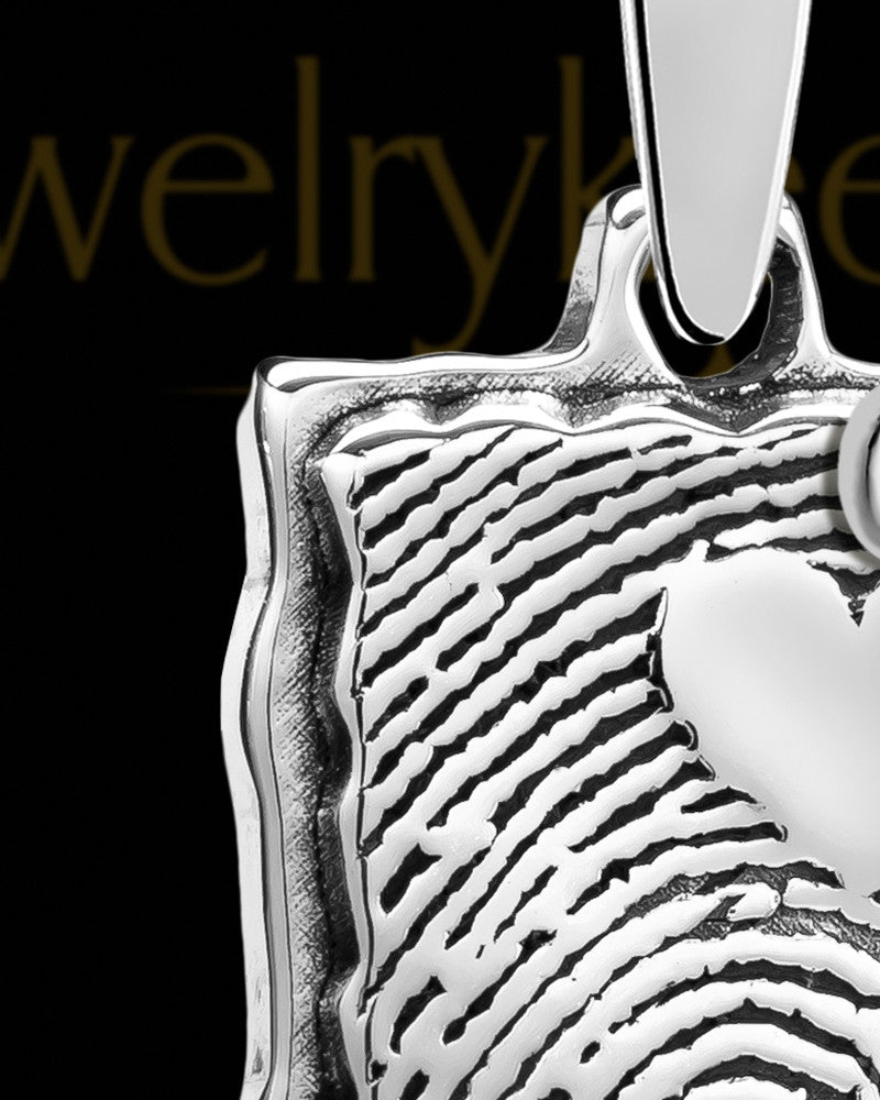 My Love Sterling Silver Rectangle with Birthstone Thumbprint Pendant
