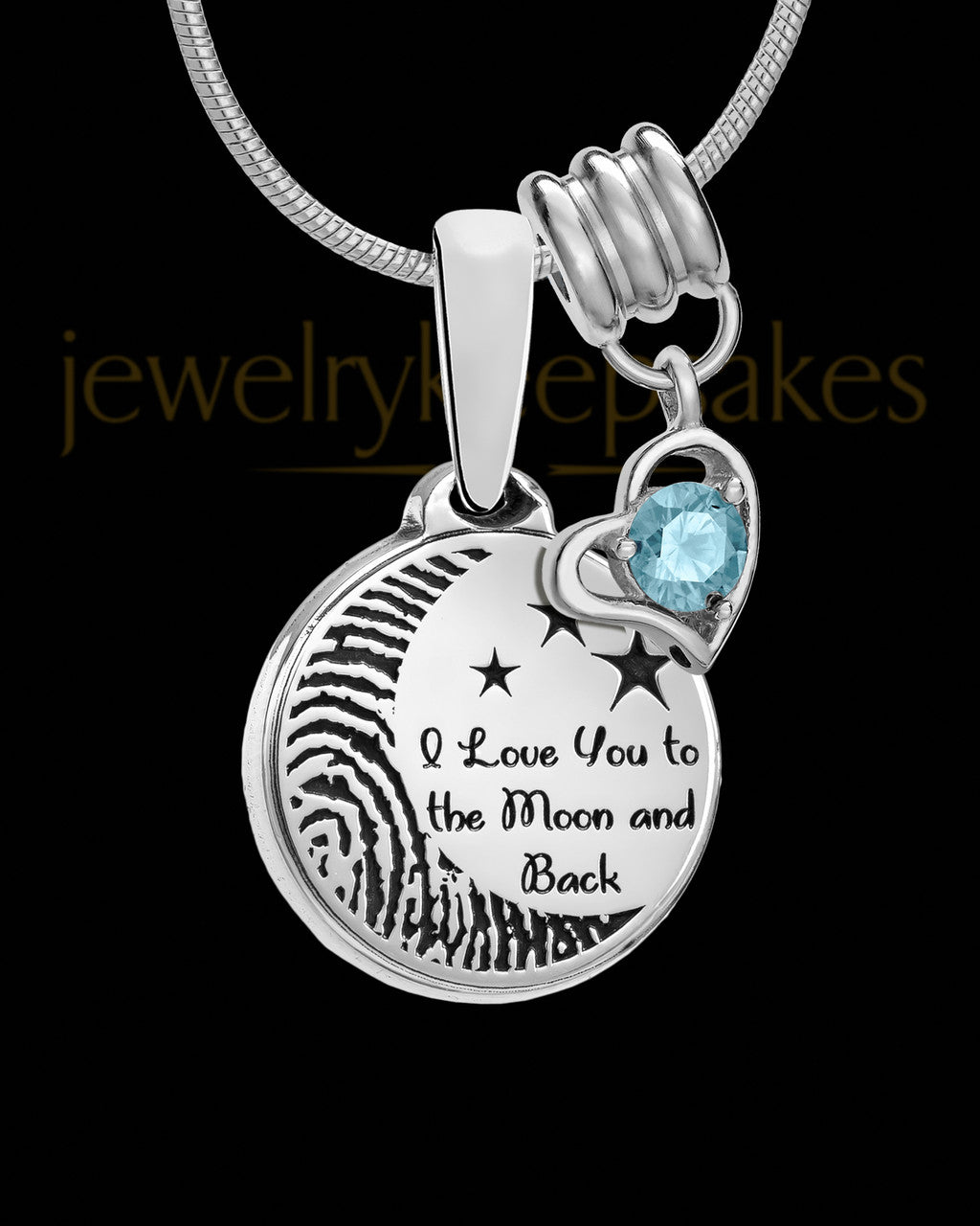 Sterling Silver to the Moon and Back with Birthstone Thumbprint Pendant
