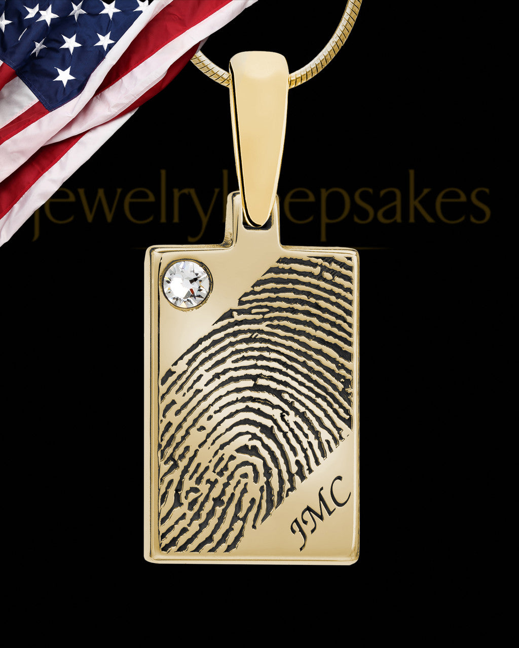 Solid 14k Gold Birthstone Rectangle Thumbprint Pendant