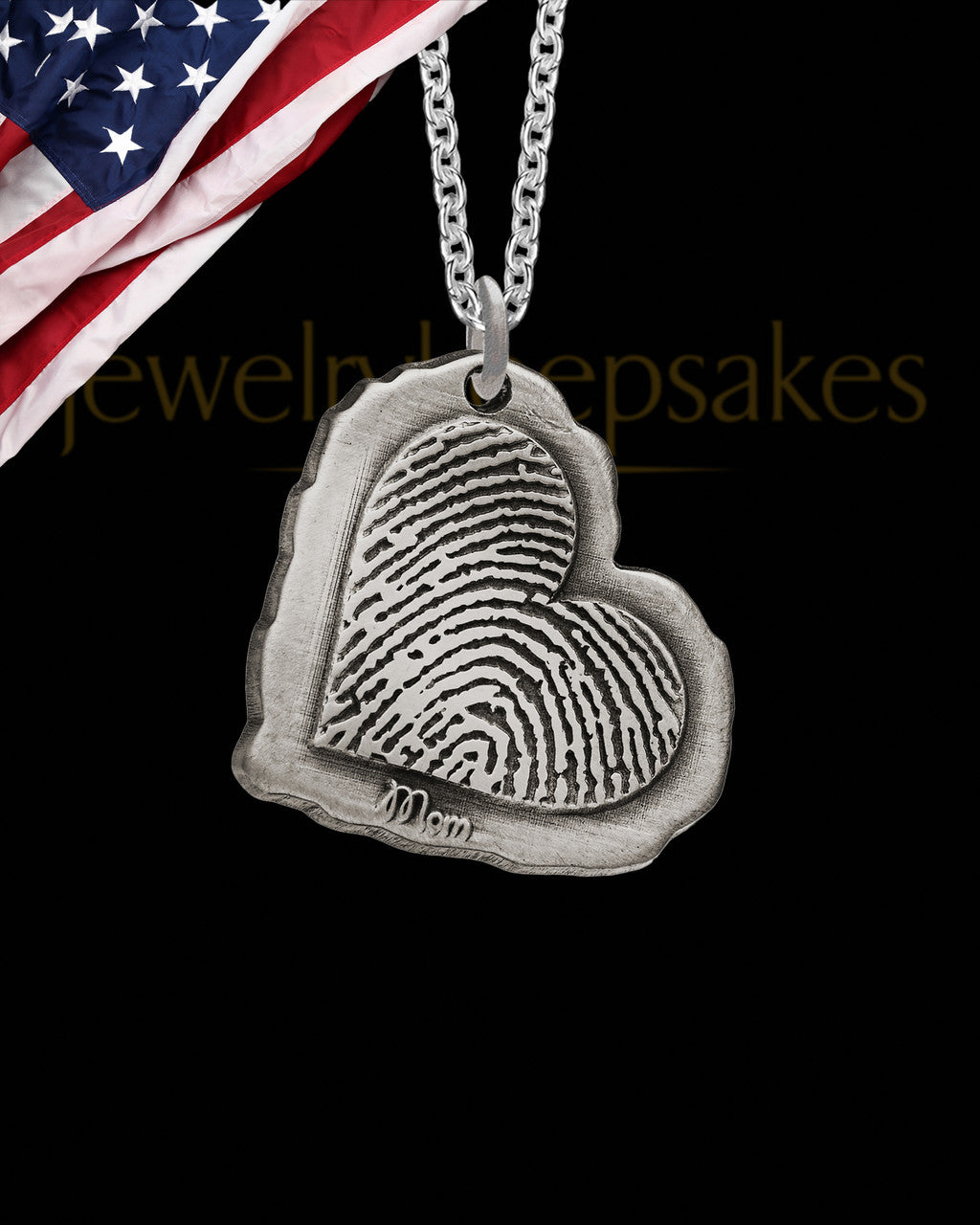 Antiqued Sterling Silver Heart Thumbprint Pendant