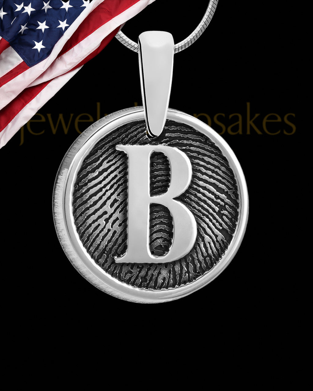 Solid 14k White Gold Raised Initial Round Thumbprint Pendant