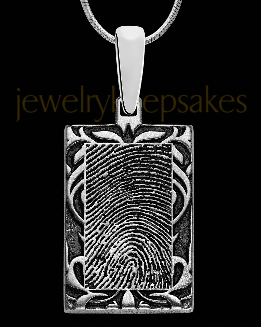 Filigree Sterling Silver Rectangle Thumbprint Pendant