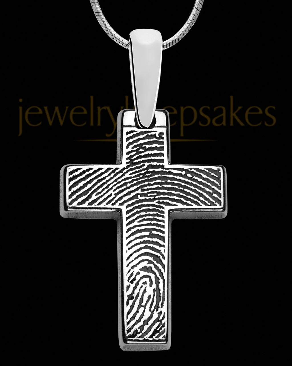 Divine Cross Memorial Thumbprint Pendant Necklace Sterling Silver
