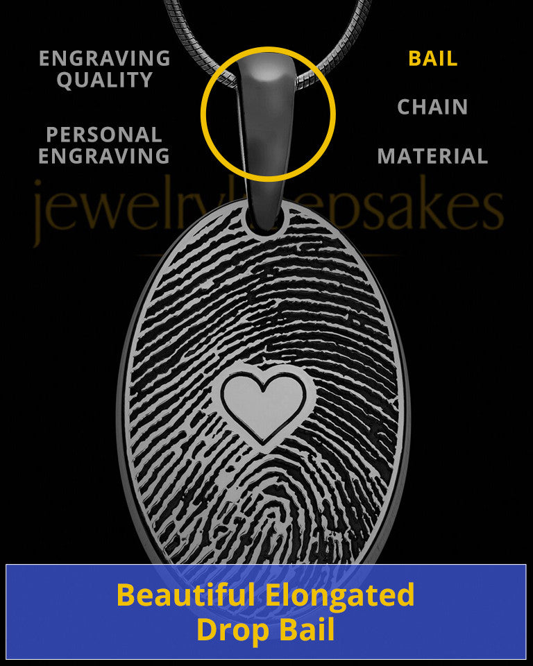 Black Plated over Sterling Heartfelt Oval Heart Thumbprint Pendant