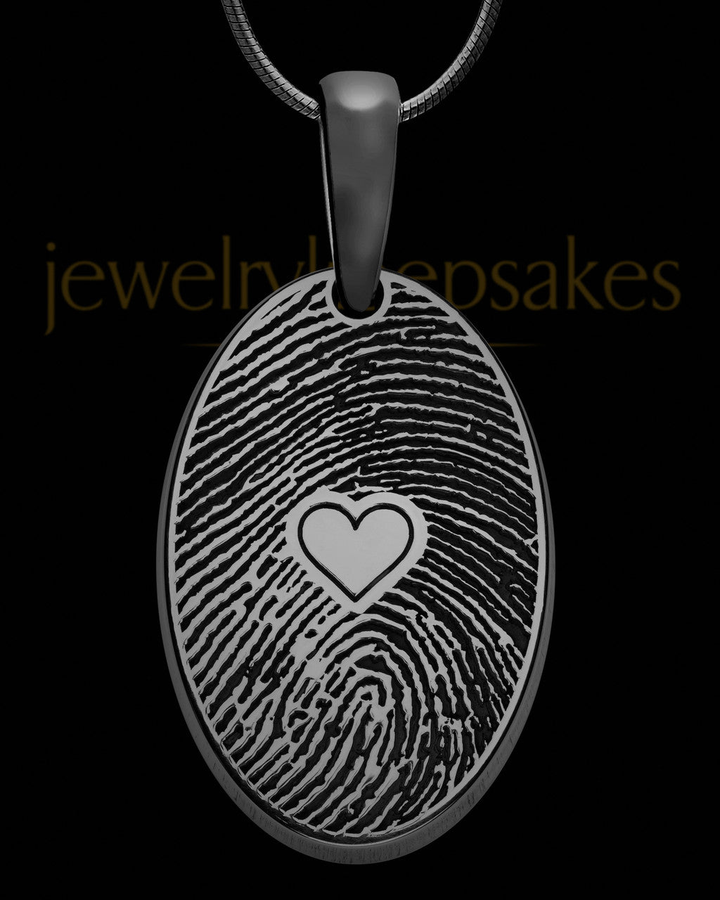 Black Plated over Sterling Heartfelt Oval Heart Thumbprint Pendant