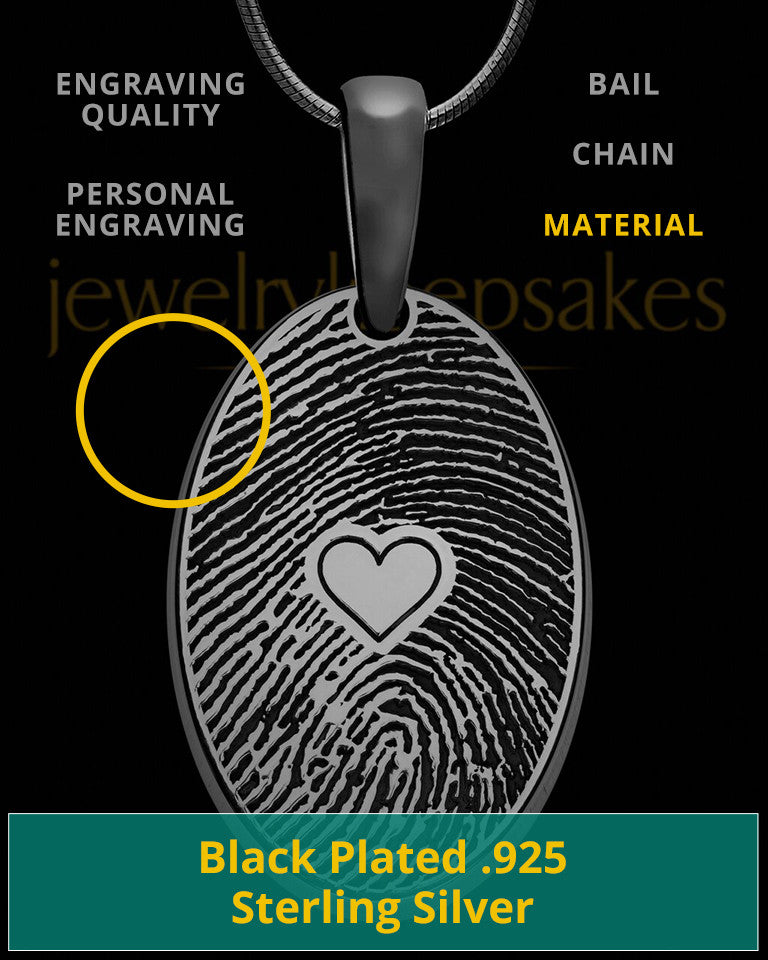 Black Plated over Sterling Heartfelt Oval Heart Thumbprint Pendant