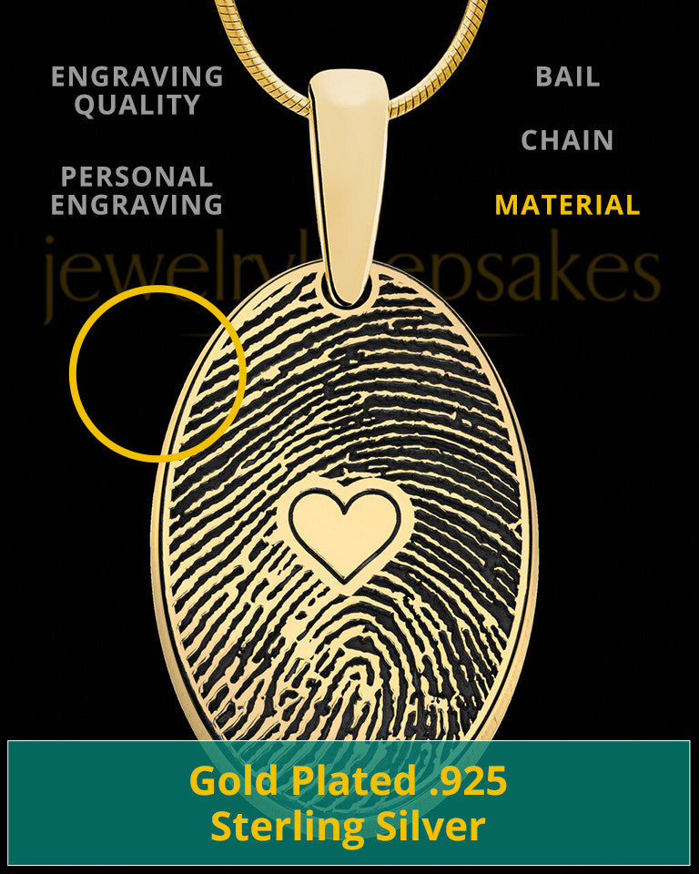 Gold Plated over Sterling Heartfelt Oval Heart Thumbprint Pendant