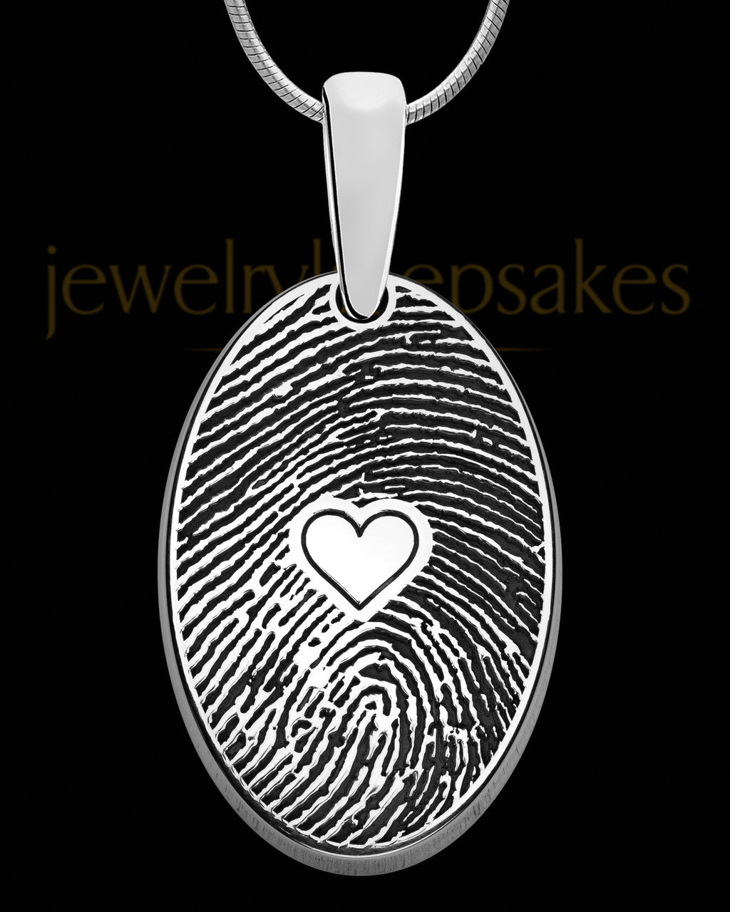 Solid 14k White Gold Heartfelt Oval Heart Thumbprint Pendant