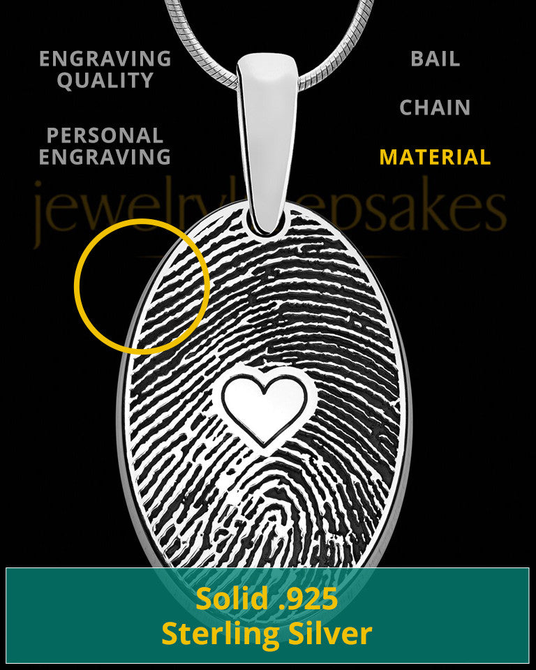 Sterling Silver Heartfelt Oval Heart Thumbprint Pendant