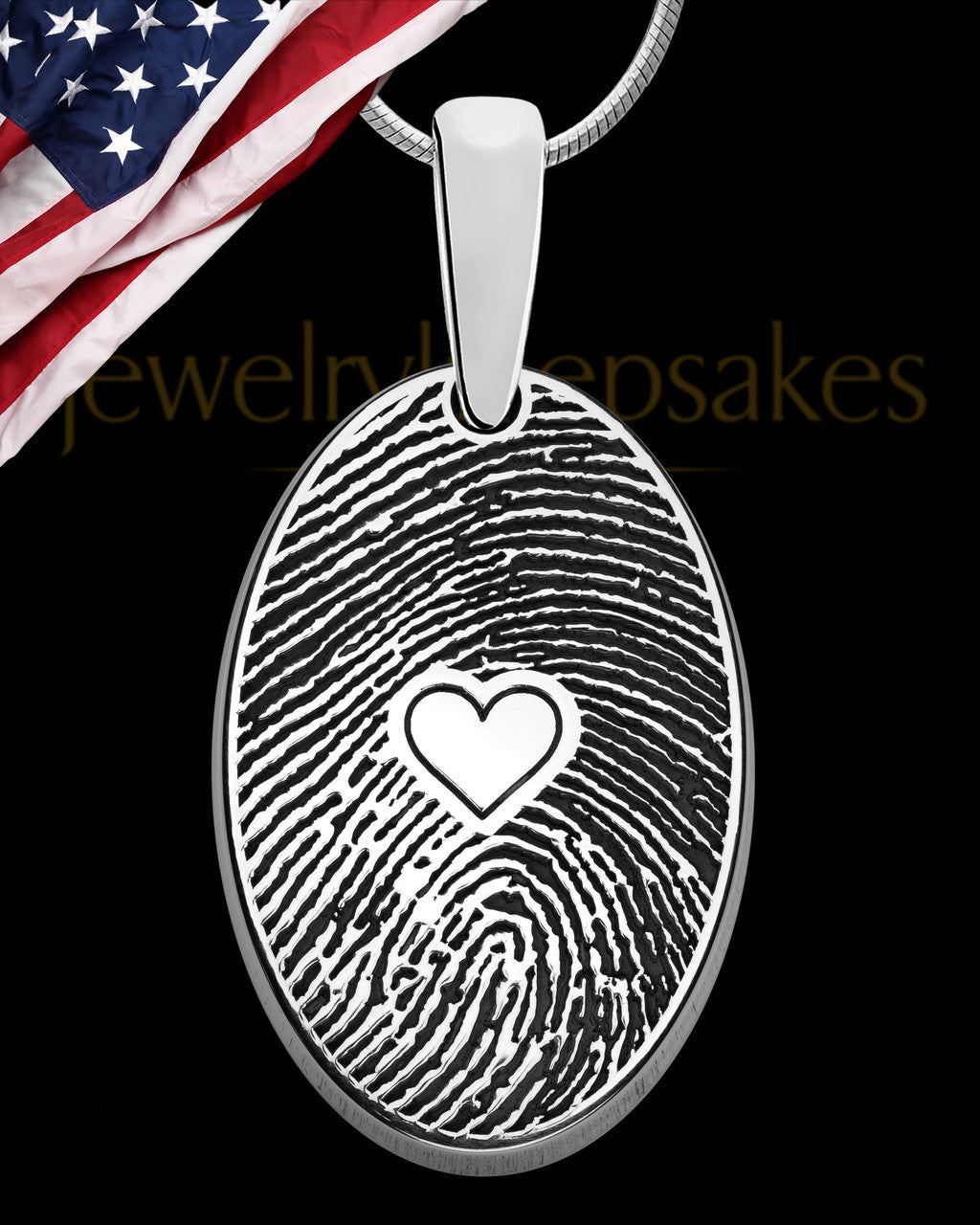 Solid 14k White Gold Heartfelt Oval Heart Thumbprint Pendant