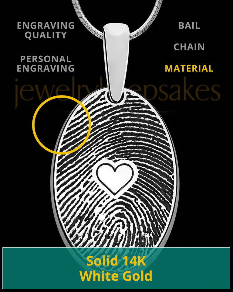 Solid 14k White Gold Heartfelt Oval Heart Thumbprint Pendant