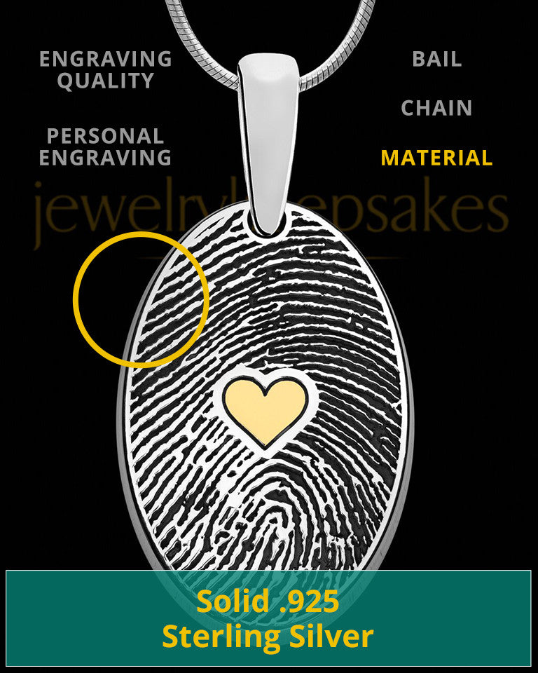 Sterling Heartfelt Oval with Gold Plated Heart Thumbprint Pendant