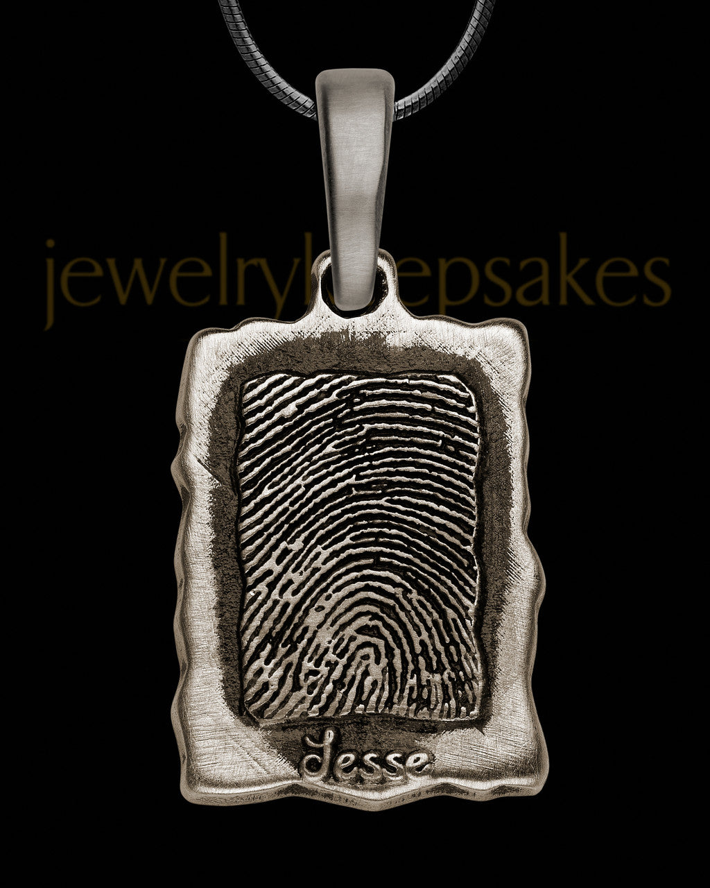 Antique Edged Sterling Silver Rectangle Thumbprint Pendant