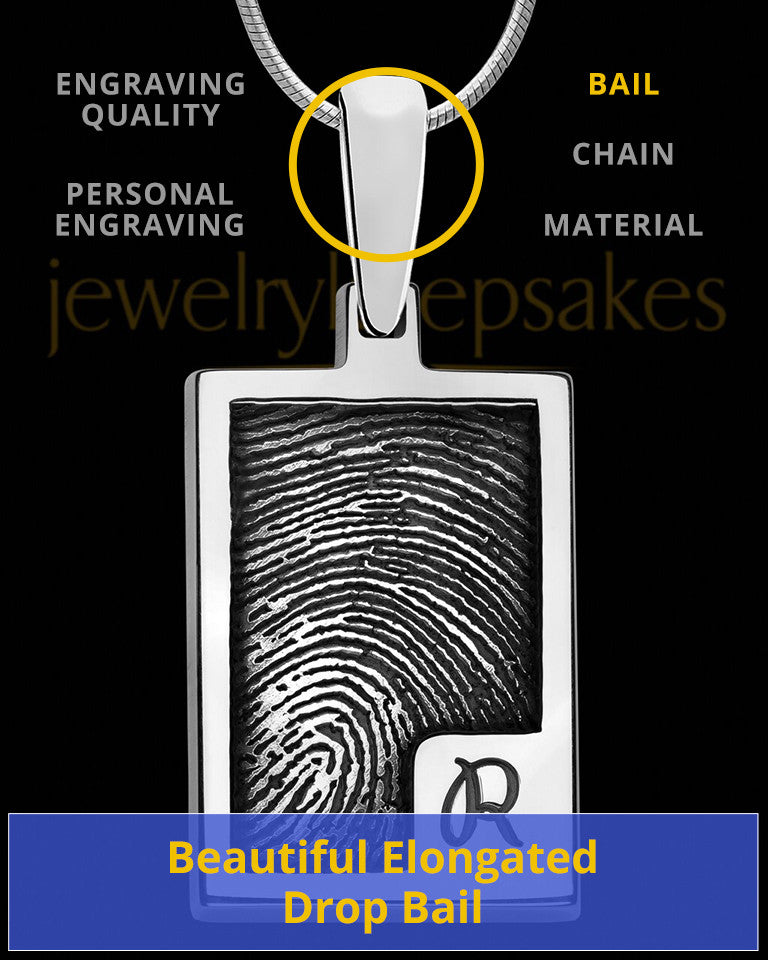 Sterling Silver Initial Rectangle Thumbprint Pendant