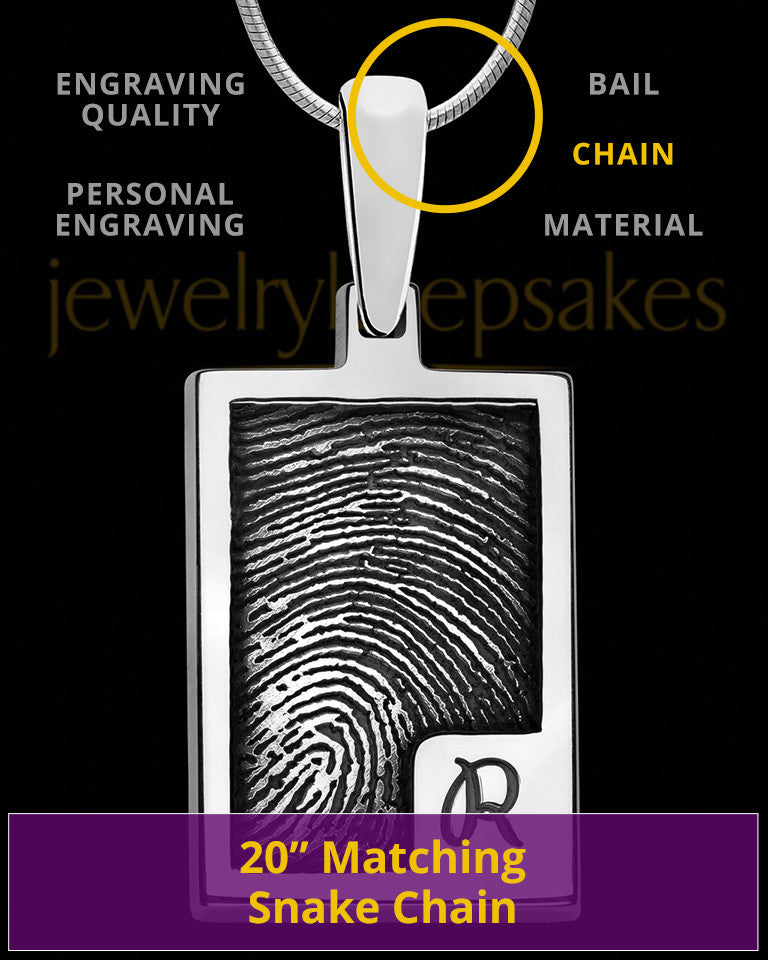 Sterling Silver Initial Rectangle Thumbprint Pendant