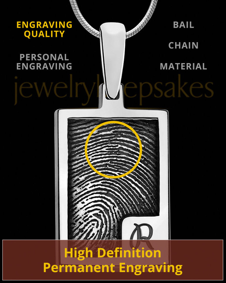 Sterling Silver Initial Rectangle Thumbprint Pendant