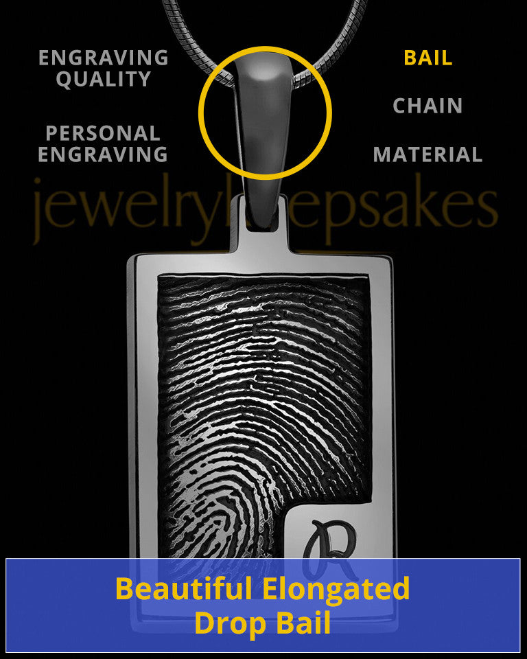 Initial Rectangle Black Plated Sterling Thumbprint Pendant