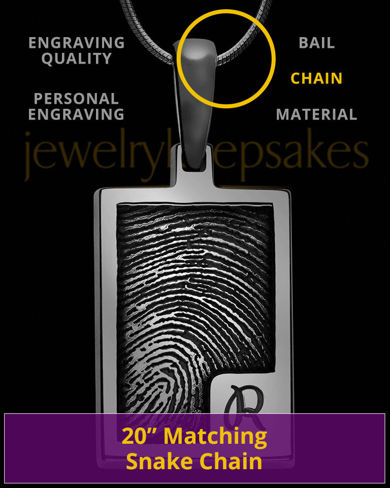 Initial Rectangle Black Plated Sterling Thumbprint Pendant