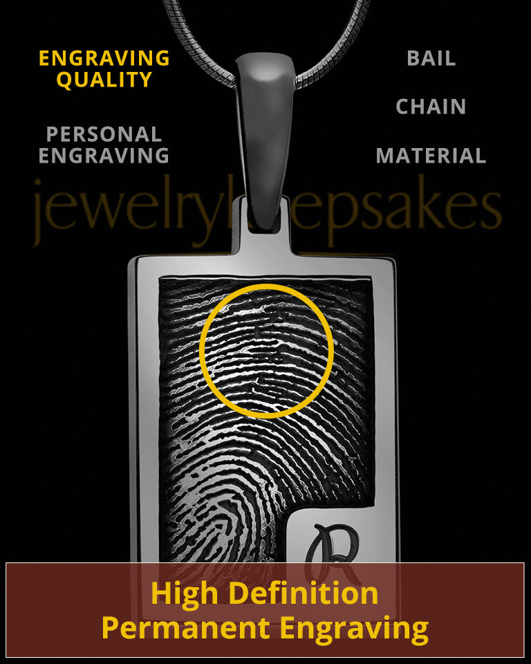 Initial Rectangle Black Plated Sterling Thumbprint Pendant