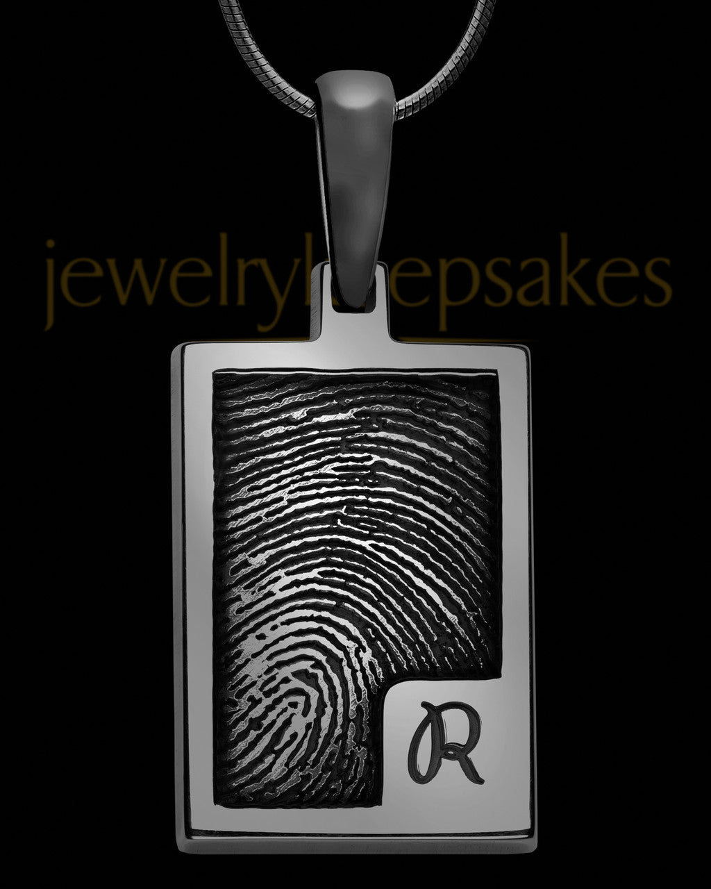 Initial Rectangle Black Plated Sterling Thumbprint Pendant
