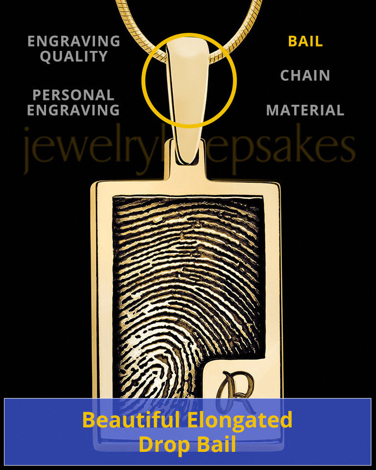 Solid 14k Gold Initial Rectangle Thumbprint Pendant