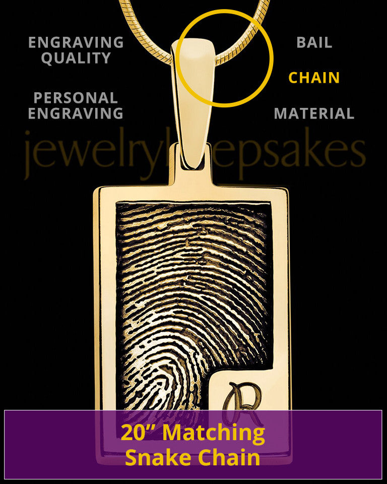 Solid 14k Gold Initial Rectangle Thumbprint Pendant