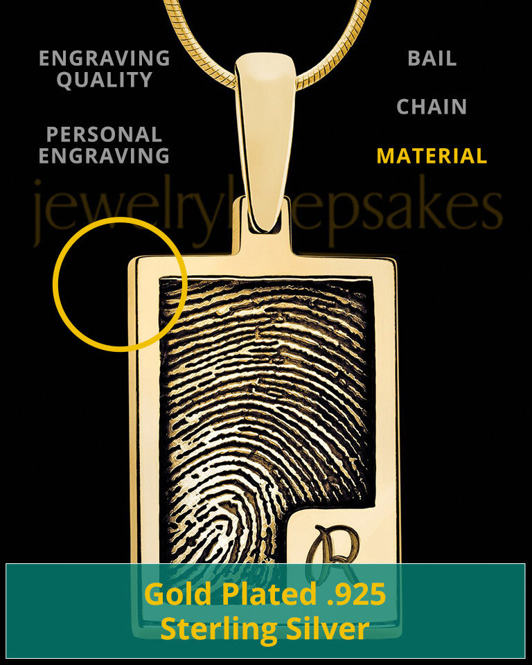 Initial Rectangle Gold Plated Thumbprint Pendant