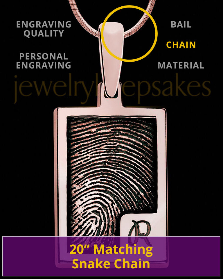 Initial Rectangle Rose Gold Plated Sterling Thumbprint Pendant