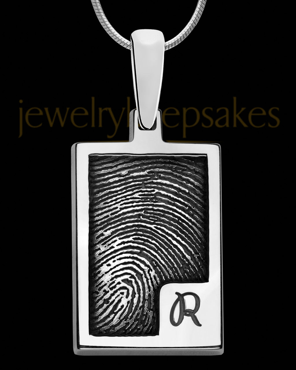 Solid 14k White Gold Initial Rectangle Thumbprint Pendant