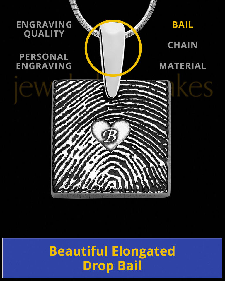 Solid 14k White Gold Tender Heart Square Thumbprint Pendant