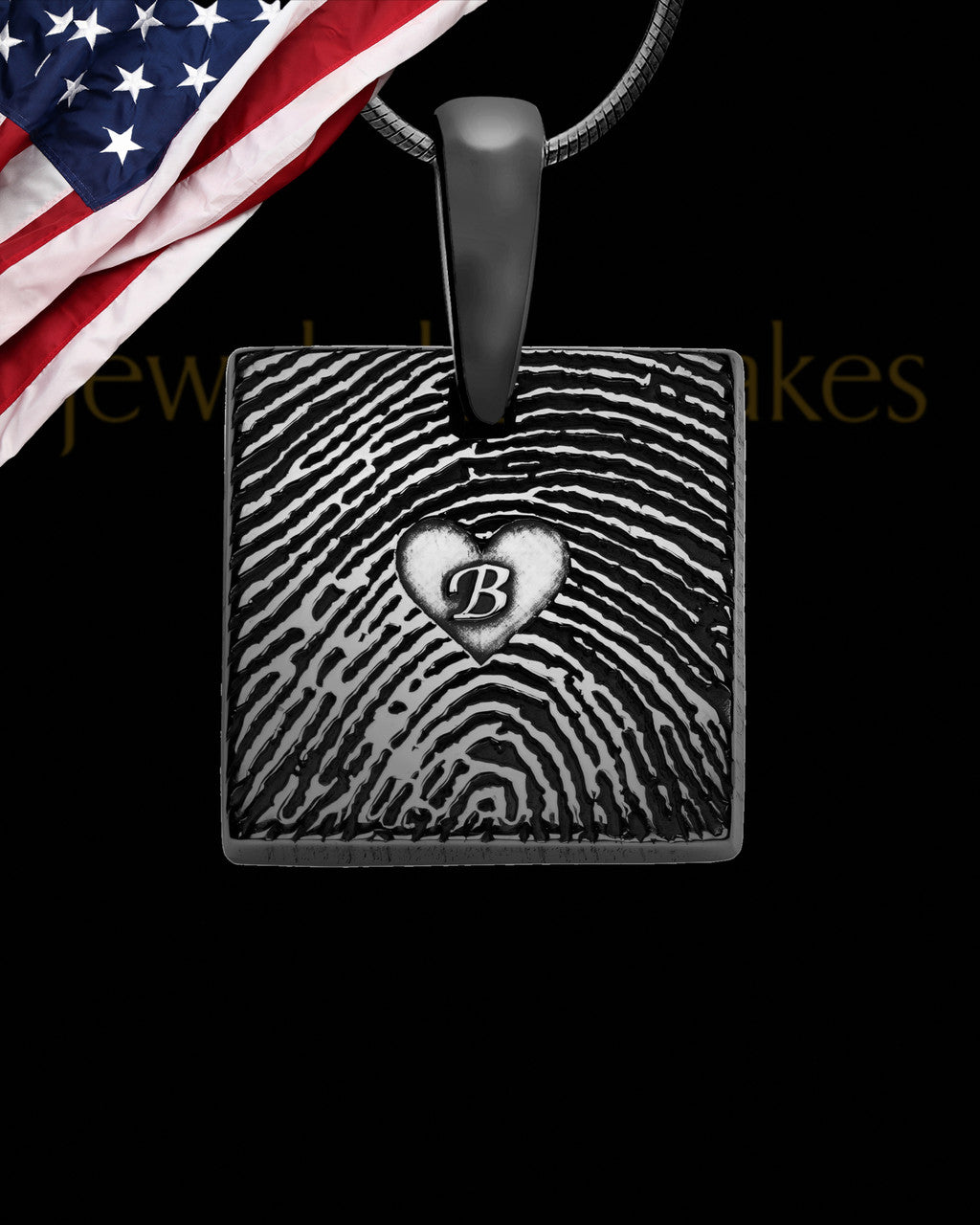Black Plated Sterling Tender Heart Square Thumbprint Pendant