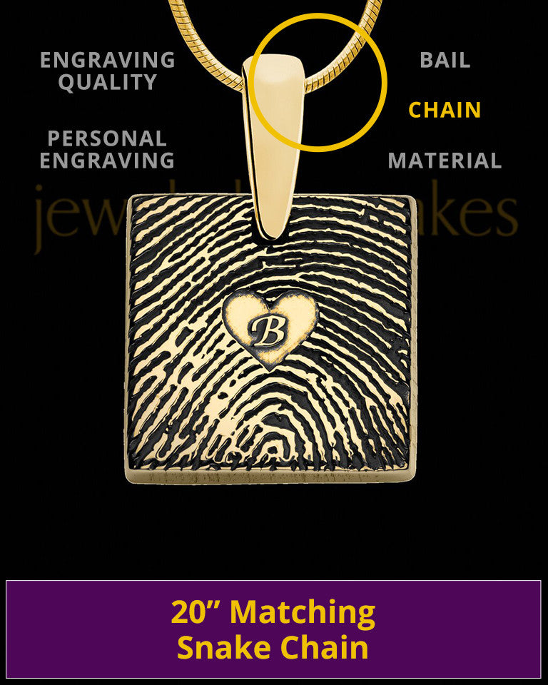 Solid 14k Gold Tender Heart Square Thumbprint Pendant