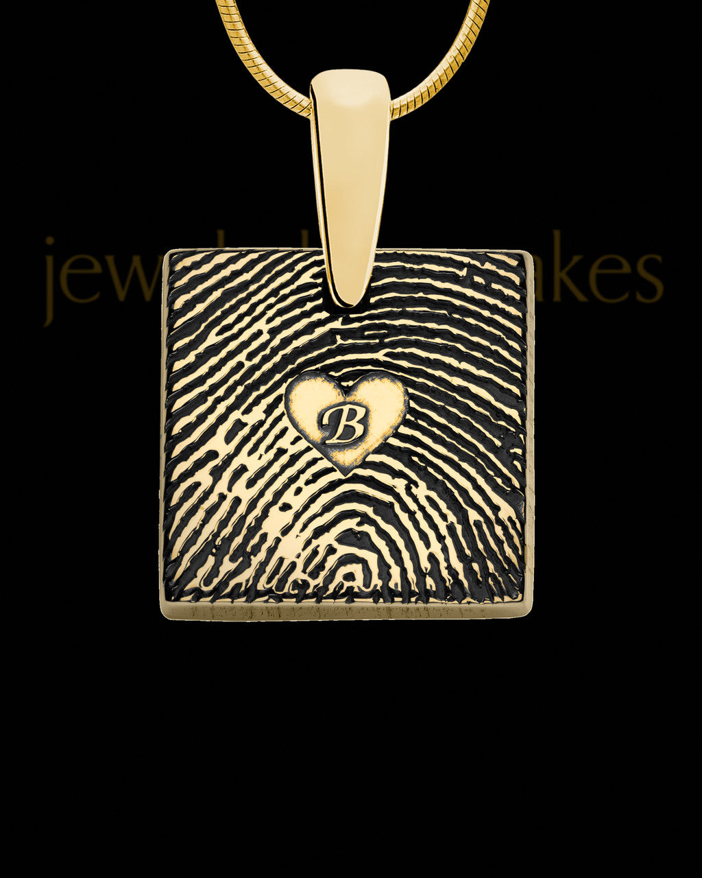 Gold Plated Sterling Tender Heart Square Thumbprint Pendant