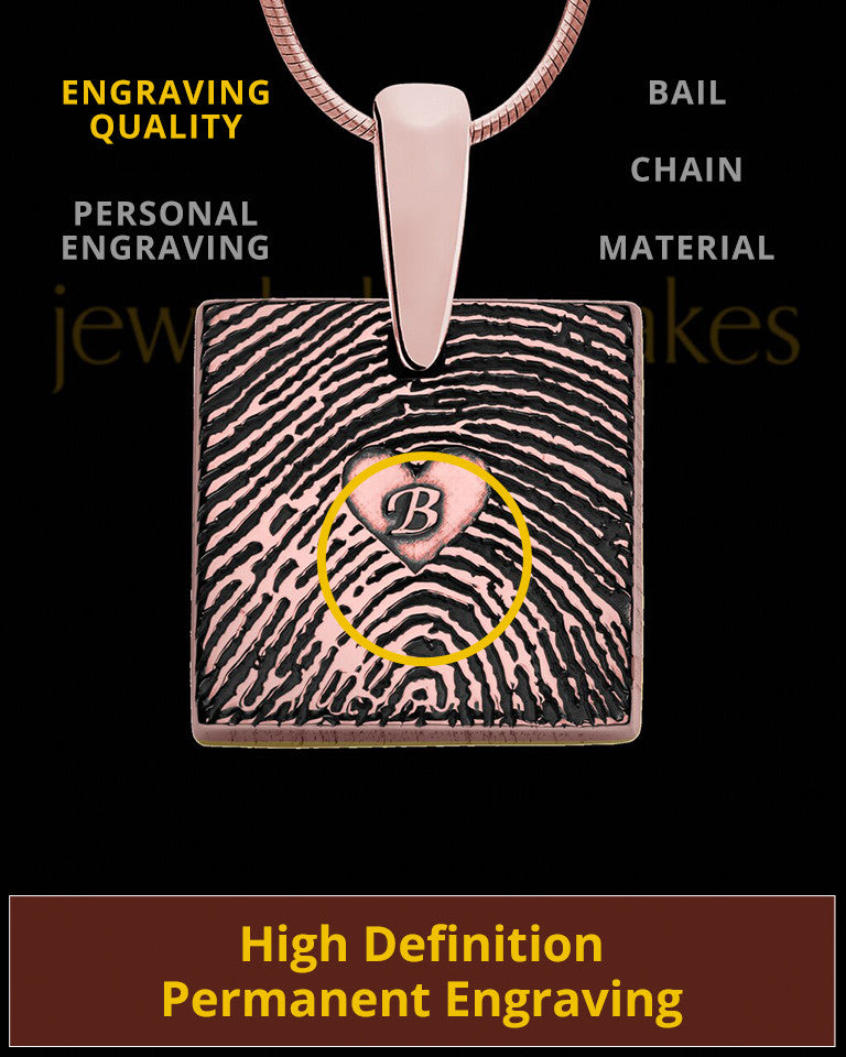 Rose Gold Plated Sterling Tender Heart Square Thumbprint Pendant