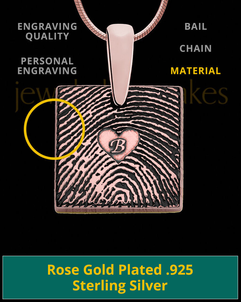 Rose Gold Plated Sterling Tender Heart Square Thumbprint Pendant