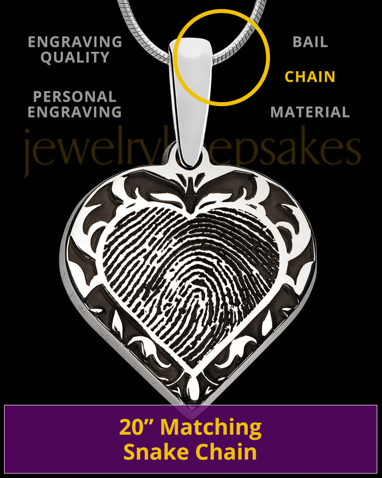 Solid 14k White Gold Fancy Filigree Heart Thumbprint Pendant
