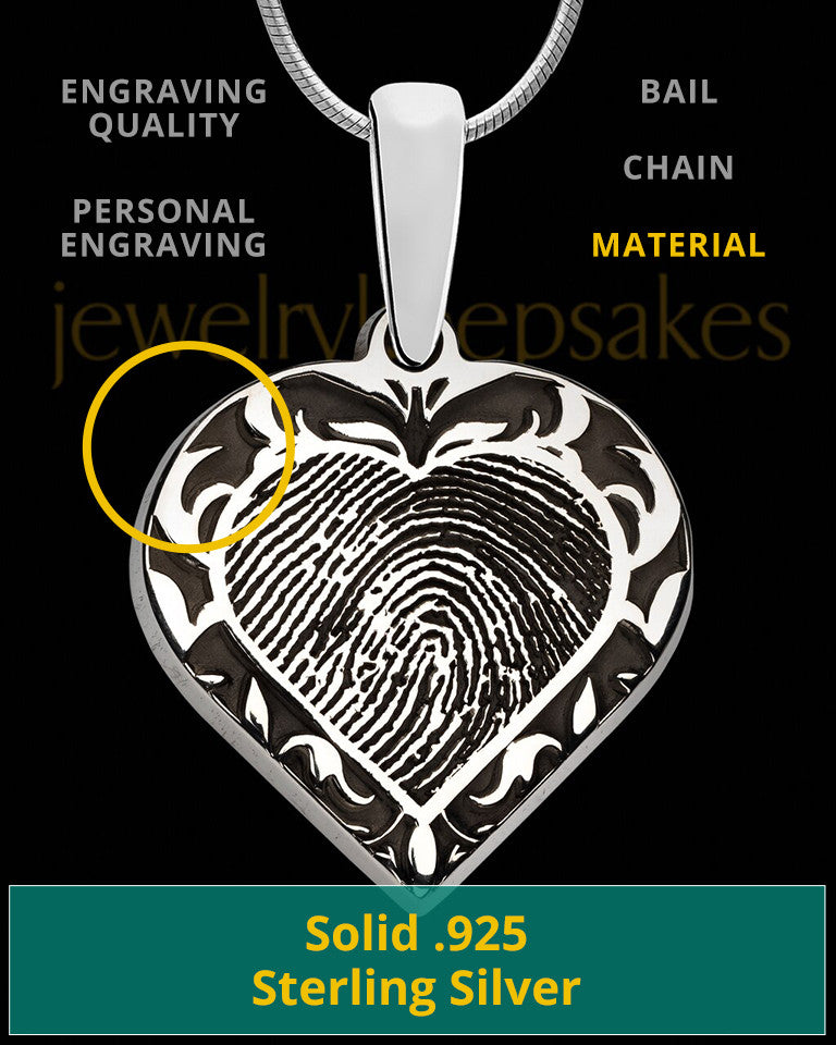 Sterling Silver Fancy Filigree Heart Thumbprint Pendant