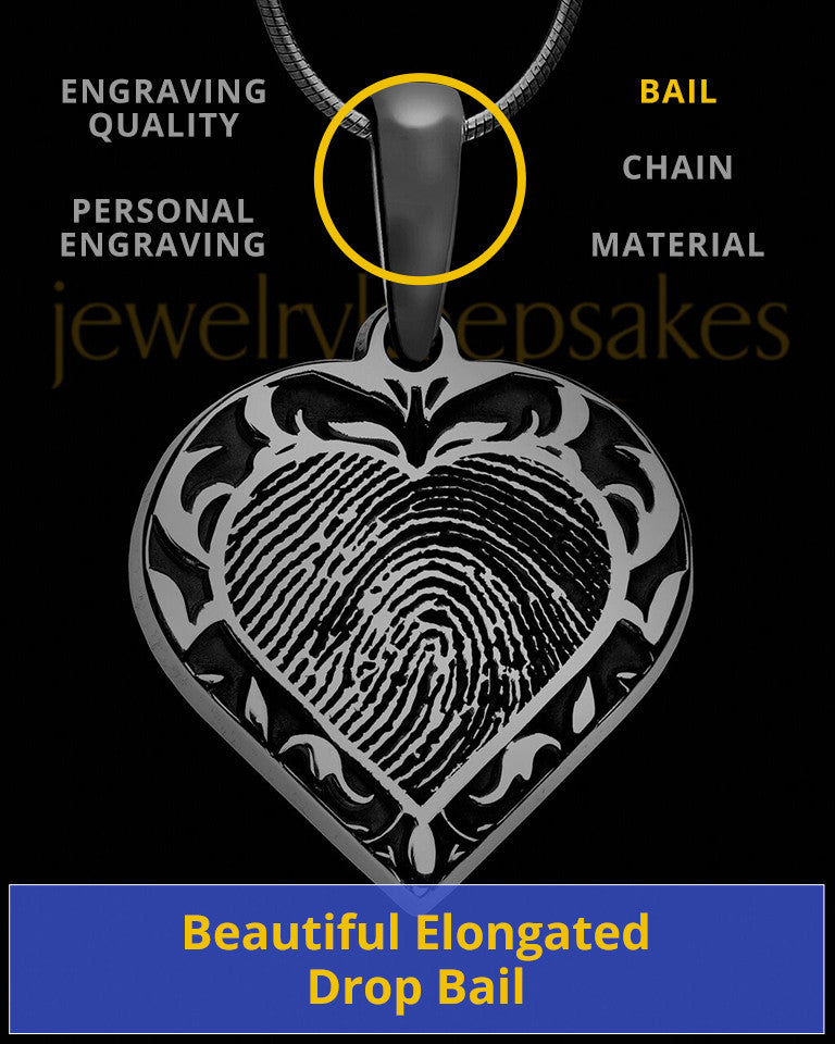 Black Plated Sterling Fancy Filigree Heart Thumbprint Pendant