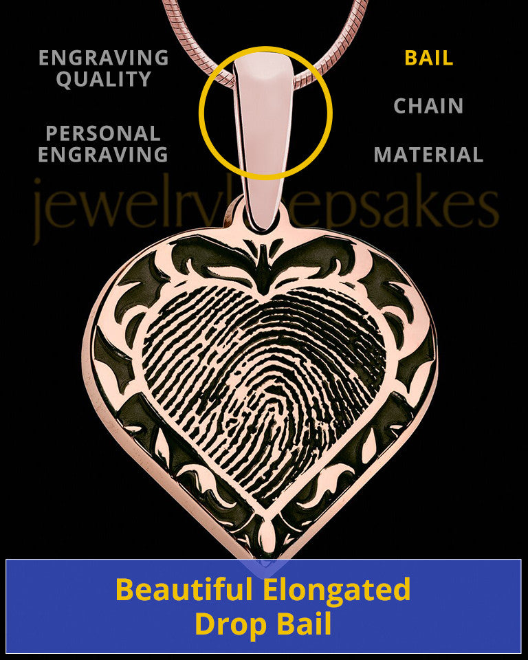 Rose Gold Plated Sterling Fancy Filigree Heart Thumbprint Pendant