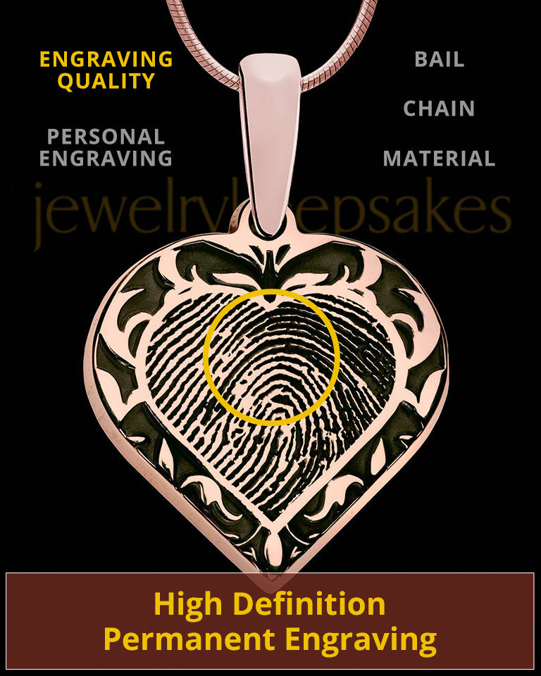 Rose Gold Plated Sterling Fancy Filigree Heart Thumbprint Pendant